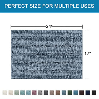 H.VERSAILTEX Bath Rug Non Slip Chenille Striped 17" x 24" Absorbent Soft Shaggy Washable Dry Fast Bath Mat - Stone Blue - color: Stone Blue, size: 17" x 24"
