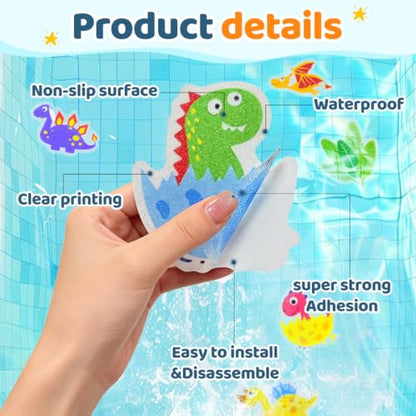 30 PCS Non Slip Bathtub Stickers for Kids, Cute Anti-Slip Shower Treads with Premium Scraper, Waterproof Safety Appliques for Bathroom Tub, Shower Floor, Stairs (Dinosaur) - color: Dinosaur
