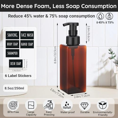 Segbeauty 22oz Amber Bottle Set with Foaming Pump, 2pcs Empty Bathroom Hand Soap Dispenser with Labels, 650ml Amber Refillable Foam Pump Bottle Container for Liquids Shampoo Body Wash Facial Cleanser - color: Amber, style: 2pcs 22oz