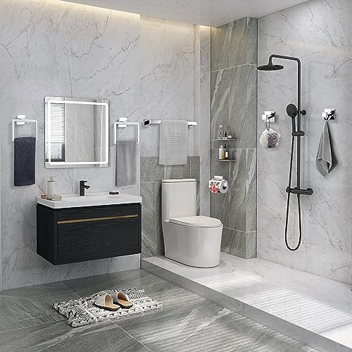 TQKAG 6-Piece Towel Bar Set, 23.6" Bathroom Hardware Set, Polished Chrome | SUS304 Stainless Steel, Chrome Bathroom Accessories Include Toilet Paper Holder, Towel Bar, Towel Ring, Coat Hook, Wall Mount - color: Polished Chrome, size: 6-Pieces Set-A
