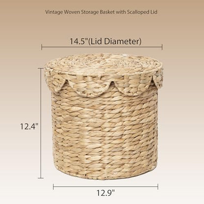 Small Round Water hyacinth Wicker Laundry hamper basket with lid | Eco-friendly,Handwoven,Natural Storage for Toys,Blankets,Dirty Clothes - Bedroom & Bathroom - size: Small