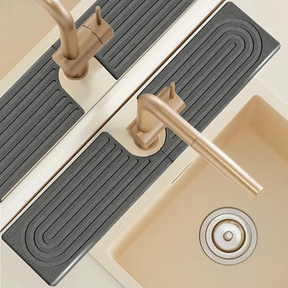 Kitchen Faucet Absorbent Mat with U-Shape Hole, 23.6" Diatomaceous Earth Splash Guard for Sink Faucet, Aesthetic Water Absorbing Stone Tray Draining Mat for Modern Home, Gift for Girlfriend, Dark Grey - size: 23.6" x 3.9"