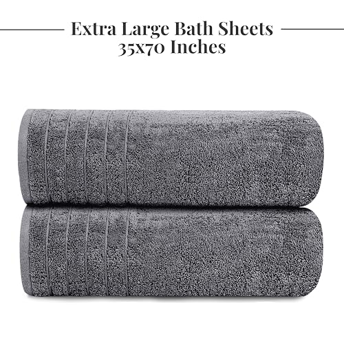 2 Piece Extra Large Bath Sheets 35 x 70 Inches, Dark Grey | 100% Cotton, Larger & Lighter Weight, Quicker to Dry, Super Soft & Absorbent, Oversized Bath Towels - color: Dark Grey
