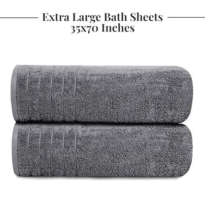 2 Piece Extra Large Bath Sheets 35 x 70 Inches, Dark Grey | 100% Cotton, Larger & Lighter Weight, Quicker to Dry, Super Soft & Absorbent, Oversized Bath Towels - color: Dark Grey