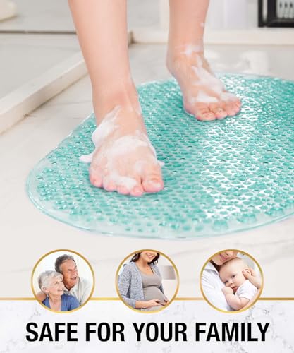 HITSLAM Oval Bathtub Mat Non Slip, 27x15 Inch Bubble Bath Tub Mat for Bathroom, Machine Washable Shower Mat with Suction Cups and Drain Holes, Green - color: Green, size: 27" x 15" (Oval)
