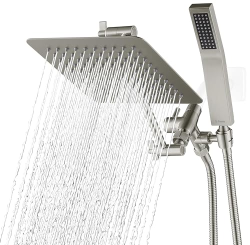 G-Promise All Metal 8" Rain Shower Head with Handheld for Bathroom Upgrade | All Metal, Built to Last, Easy Install, Adjustable Height & Angle for All Heights, Extra Long Hose, Modern Upgrade - color: Brushed Nickel, size: 8 Inches