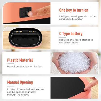 13 Gallon Automatic Kitchen Trash Can with Lid, Touchless Motion Sensor Garbage Can - Hygienic, Odor Control, Waterproof Waste Bin for Kitchen Bathroom Bedroom Office (50L), PP Plastic, Pink - color: Pink
