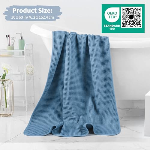 MICROFI New Microfiber Waffle Bath Towels, 2 Pieces, Oversized, Soft, Absorbent, Fast Drying, Lint Free 430 GSM (30''x60''/76cm x 152cm) - color: Blue