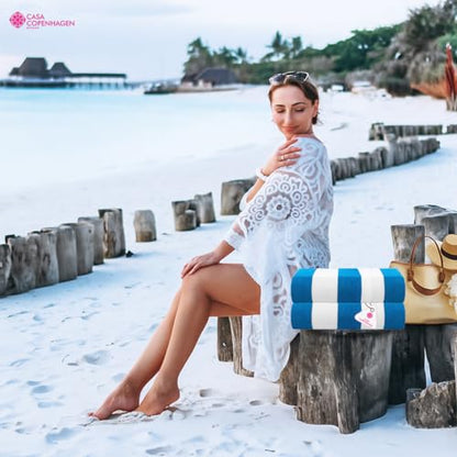 CASA COPENHAGEN Cabana Towels 2Pcs Teal Blue Designer Stripe Beach Bathsheet Towels Gift Set, 35"x70" Oversized 100% Cotton Pool Bath Sheet (Summer Gift Set for Women & Men) - color: Cabana 2pcs Pool Towel Set Teal Blue, size: 35x70 inches
