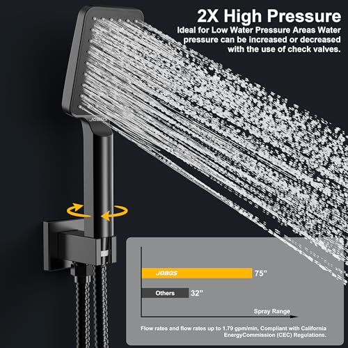 Rain Shower System 10IN Modern Brass Faucet Set With Valve and Diverter Shower Mixer With Handheld High Pressure Square Rainfall Shower Valve (10'' Wall Mount, Matte Black) - color: Matte Black, style: 10'' Wall Mount
