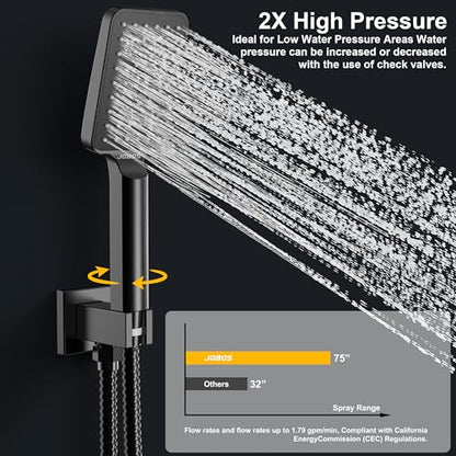 Rain Shower System 10IN Modern Brass Faucet Set With Valve and Diverter Shower Mixer With Handheld High Pressure Square Rainfall Shower Valve (10'' Wall Mount, Matte Black) - color: Matte Black, style: 10'' Wall Mount