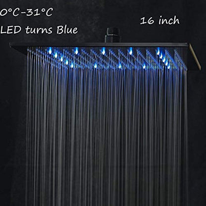 NeierThodore LED 16 Inch Square Shower Head Replacement with Rotatable Ball，Oil Rubbed Bronze - color: Black, size: 16 Inch