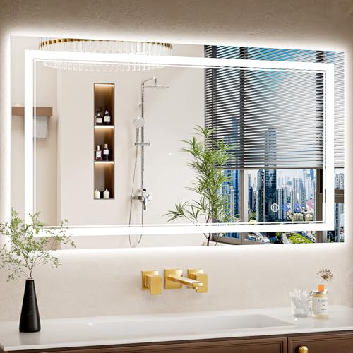 24"x42" LED Bathroom Mirror with Lights, Anti-Fog, Backlit + Front Lit, Dimmable, Led Vanity Mirror for Wall, Lighted Bathroom Mirror, 3 Colors, Shatter-Proof Tempered Glass - size: 24"L x 42"W