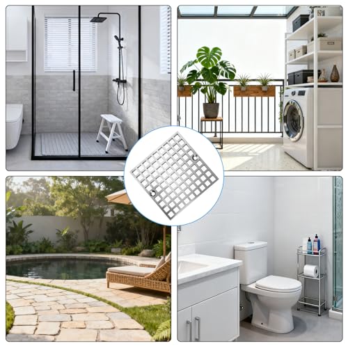 4" Matte Silver Shower Drain Cover, 304 Stainless Steel Square Floor Drain Cover Replacement, Drain Strainer and Hair Catcher for Showers, Bathrooms, and Sinks - color: Sliver