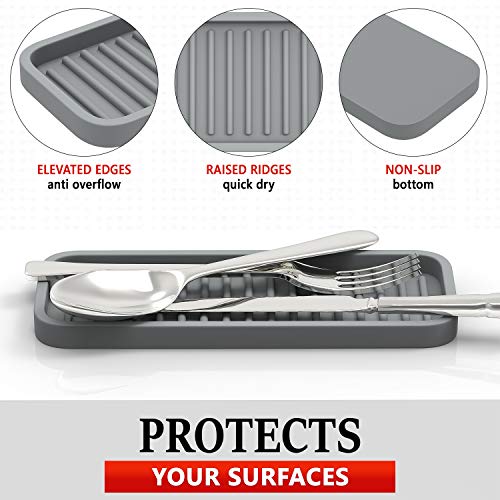 ZAPPOWARE Silicone Kitchen Sink Caddy Sponge Holder 9"x3.5" Gray - Bathroom Vanity Tray Organizer, Soap Tray for Dish Scrubber, Soap Dispenser - size: 9"x3.5"