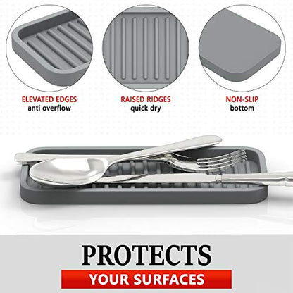 ZAPPOWARE Silicone Kitchen Sink Caddy Sponge Holder 9"x3.5" Gray - Bathroom Vanity Tray Organizer, Soap Tray for Dish Scrubber, Soap Dispenser - size: 9"x3.5"