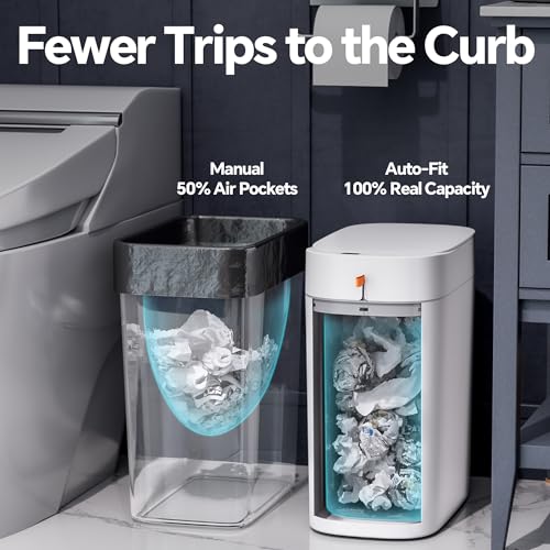 CTIME 3.5 Gallons Smart Automatic Sensor Rechargeable Trash Can with Lid | Non-contact automatic sensing, automatic bagging, pet-proof, slim and waterproof,for bathrooms, offices, kitchens, bedrooms.