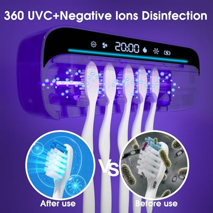 iHave Toothbrush Sanitizer Holder Wall Mounted UVC Tube 5 Slots for Family | 2 - color: Black
