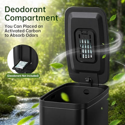 1.6 Gal Small Bathroom Trash Can with Lid, Step Pedal, Slim Black | Stainless Steel Garbage Can, Removable Inner Bucket, Soft Close Lid, Includes 60 Trash Bags for Restroom Bedroom - color: Black