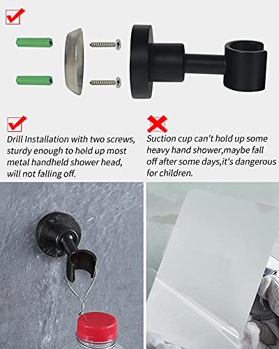 PHASAT Shower Head Holder Wall Mount SUS304 Stainless Steel Shower Wand Holder,Adjustable Handheld Shower Head Bracket Holder Matte Black,A13021B - size: Matte Black