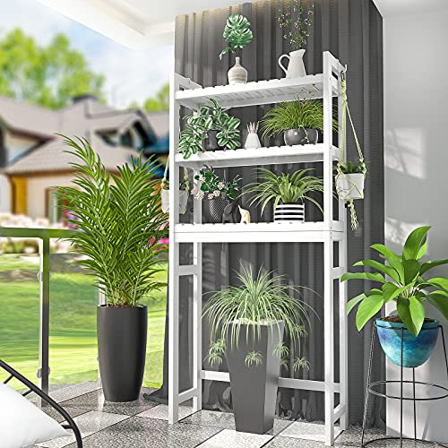 Over The Toilet Storage, Bamboo Over Toilet Bathroom Organizer Rack, Freestanding Bathroom Shelves Above Toilet Storage with 3 Hooks, Bathroom Space Saver, No Rust, Easy to Assemble, White - color: White