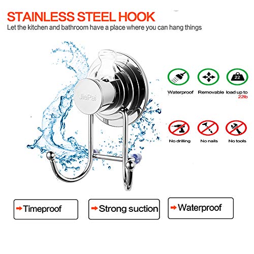 JiePai Suction Cup Towel Hooks, Shower Holder Organizer 2 Pack,Chrome | Vacuum Suction Cup,No-Drill Wall Mount, Towel Rack Organizer, For Kitchen, Bathrobe, Loofah - color: Suction Cup Towel Hook(2 Pack)-Chrome