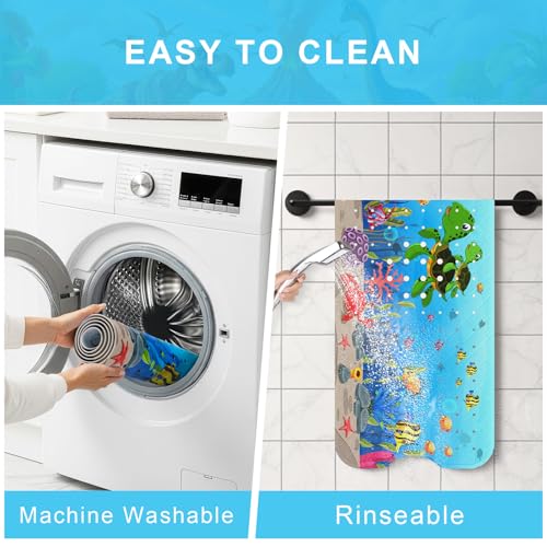 Baby Bath Mat for Tub Non Slip Kids, BPA Free Extra Long Bathtub Mat 40x16 with Drain Holes and 200 Suction Cups, Non Toxic Machine Washable Toddler Bath Mat, No Fading, Turtle - color: U-turtle 2