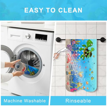 Baby Bath Mat for Tub Non Slip Kids, BPA Free Extra Long Bathtub Mat 40x16 with Drain Holes and 200 Suction Cups, Non Toxic Machine Washable Toddler Bath Mat, No Fading, Turtle - color: U-turtle 2