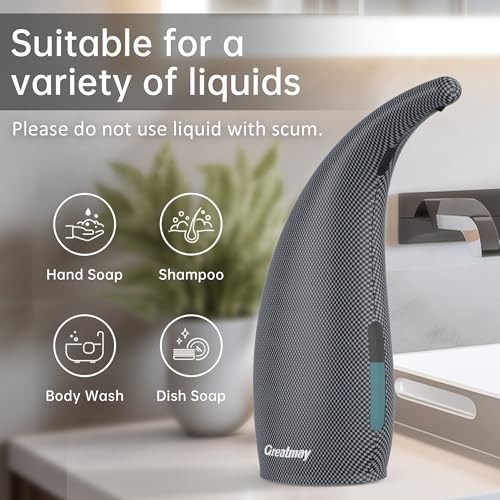Automatic Soap Dispenser Touchless Rechargeable 10 oz | Magnetic USB Charging, IPX7 Waterproof Sensor Pump with 4 Adjustable Levels for Kitchen Sink & Bathroom Hand Soap - color: Blue Gray Argyle