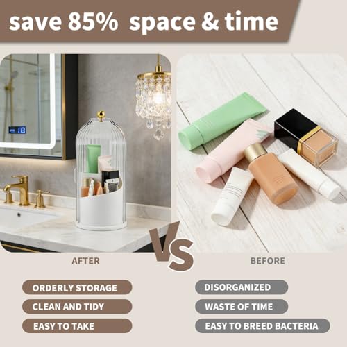 Concealed Toothbrush Holder with Sliding Lid for Bathrooms, White | 360° Rotating 3-Slot Toothpaste Holders with Cover, Waterproof and Dustproof, Concealed Makeup Brush Holder