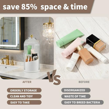 Concealed Toothbrush Holder with Sliding Lid for Bathrooms, White | 360° Rotating 3-Slot Toothpaste Holders with Cover, Waterproof and Dustproof, Concealed Makeup Brush Holder