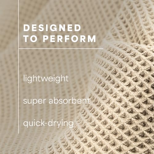 S&T INC. Aura Waffle Bath Towels, 4 Pack, 30" x 60", Beige | Quick-Dry, 420GSM, Absorbent Microfiber, Lightweight, Sewn-In Hang Loop, Compact for Home, Gym, and Travel - color: Beige