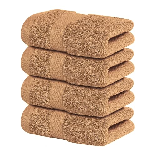 Infinitee Xclusives 100% Cotton Luxury Wash Cloths for Showering - 4 Pack | Washcloths [13x13] - Soft and Absorbent Face Towels for Bathroom Wash Clothes - Gym, Spa & Hotel Use - color: Cosmic Sand, size: Washcloths - 4 Pack