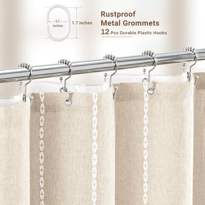 BTTN 3 in 1 Shower Curtain with Liner, 78 Inch Long Boho Linen Striped Cloth Shower Curtain Set with Hook, Farmhouse Bohemian Country Waterproof Fabric Shower Curtain for Bathroom, Cream/Beige, 72x78 - color: Cream With Liner, size: 72"W x 78"L (Pack of 1