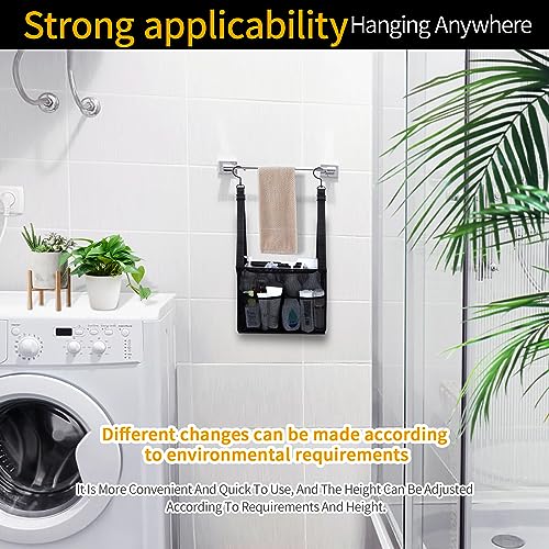 4 Storage Pockets Adjustable Hanging Mesh Bathroom Bag, Shower Caddy College with Hooks, Applied to College Dorm Rooms, Gym, Swimming and RV Travel (Black) - color: Black