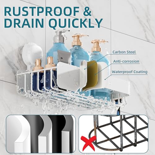 TAILI Shower Caddy Suction Cup Rustproof Metal Visible indicator White | 2 Pack Rustproof,No Drilling Wall Mounted Basket, Upgraded Removable Suction Cup Bathroom Organizer Heavy Duty Shampoo - color: Visible indicator White x2