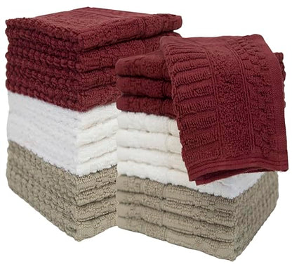PH Pleasant Home Diamond Wash Cloths Set - 12 Pack (12” x 12”) – 509 GSM - 100% Ring Spun Cotton Wash Cloth - Super Soft and Highly Absorbent Face Towels (Maroon, White & Tan) - color: Maroon, White & Tan, style: Diamond