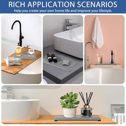 2PCS Water Absorbing Stone Tray, Quick Drying Diatomite Stone Sink Tray, Water Absorbent Diatomite Coasters for Kitchen Sink, Bathroom Counter Hand Soap Dish Toothbrush Holders - color: 2pcs 21×10cm Gray Stripe
