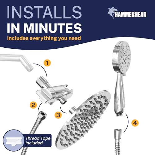 HammerHead Showers Dual Shower Head Combo, 8-Inch Rainfall & 3-Flow Handheld, Chrome, 1.75 GPM - color: Polished Chrome, size: 1.75 GPM California