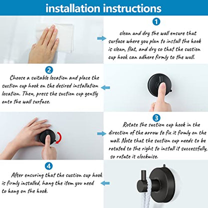 DGYB Suction Cup Hooks for Shower Black Bathroom Hooks Suction Set of 2 Removable Wall Hook for Hanging Towels, Robe, Loofah, Coats - color: BLACK 2