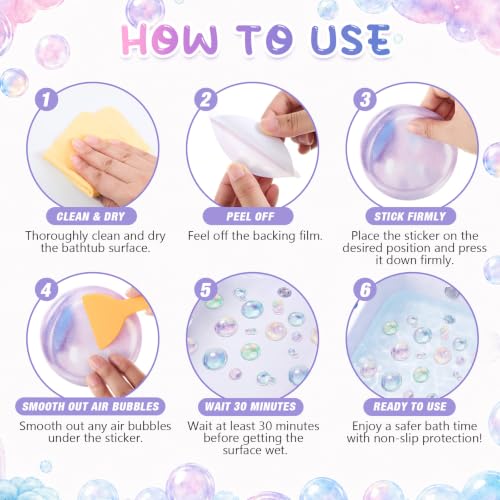 Fullhawl 30 Pcs Pastel Bubble Non Slip Shower Stickers, Bathtub Safety | 30 Pastel Bubble Designs, Soft Color Style, Non Slip Texture Adds Bathroom Safety Without Losing Decorative Appeal - style: Pastel Bubble