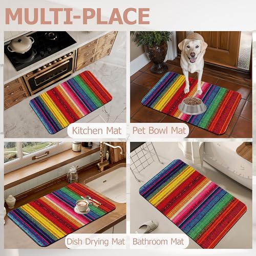 Mexican Bathroom Rugs,Bath Mats for Bathroom,Ethnic Stripes Rainbow Low Pile Absorbent Bath Mat,Rubber Backing Non Slip Washable Thin Quick Dry Door Mat 17x29.5 Inch - color: Mexican,ethnic Stripes Rainbow