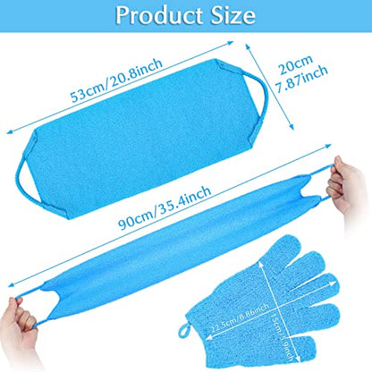 Anezus Exfoliating Back Scrubber Bath Gloves Set, Exfoliating Shower Towel with Shower Gloves for Body Scrub, Back Cleaner Wash Gloves to Remove Dead Skin (Blue) - color: Blue