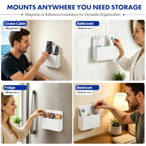AgePlace 2 Pack Magnetic Toothbrush Holder for Cruise Ship Cabins,Wall Mounted Toothbrush Organizer with 3 Removable Dividers, Travel Must Haves, Cruise Essentials 2026 for Alaska & Caribbean Cruises - color: White