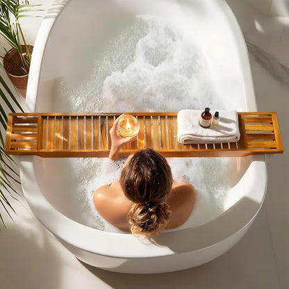 VaeFae Teak Bathtub Tray, Wooden Bath Caddy for Bathtub, Bath Tub Wood Table for Tub, 39.8" x 6" x 1.8" - size: 39.8" x 6" x 1.8"