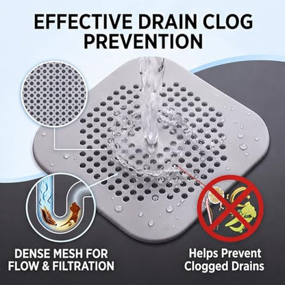 2 Pcs Shower Drain Hair Catcher Kitchen Silicone Sink Strainer Bathroom | Hair Drain Shower Catcher, Silicone Drain Protector Hair Stopper with Suction Cup for Shower Kitchen Bathroom Bathtub Sink - color: White&grey