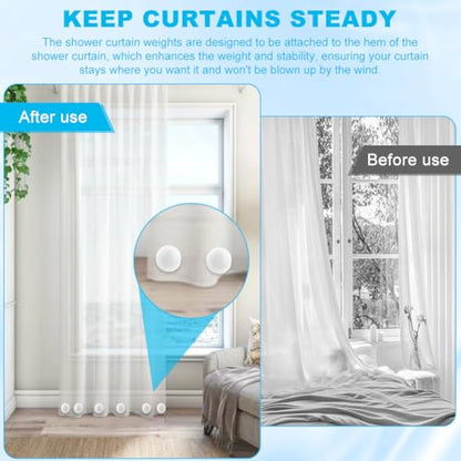 Shower Curtain Weights, Magnetic Shower Curtain Weights, Showers Liner Weight, Curtains Magnets,Rubber Covered Heavy Duty, Work for Drapery, Flag, Tablecloth(Color:White)