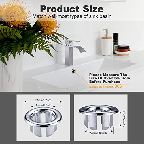 ARCORA 6 Pack Sink Overflow Ring, Bathroom Kitchen Sink Basin Trim Overflow Cover Hole Insert Cap Chrome - color: Chrome-6 Pack