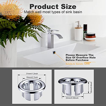 ARCORA 6 Pack Sink Overflow Ring, Bathroom Kitchen Sink Basin Trim Overflow Cover Hole Insert Cap Chrome - color: Chrome-6 Pack