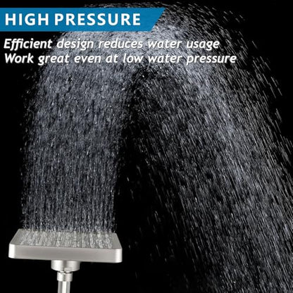 High Pressure Rain Shower Head with 11'' Extension Arm - High Flow Rainfall Showerhead - Luxury Modern Look - Pressure Boosting (Square, Matte Black) - color: Brushed Nickel, style: 6" Square